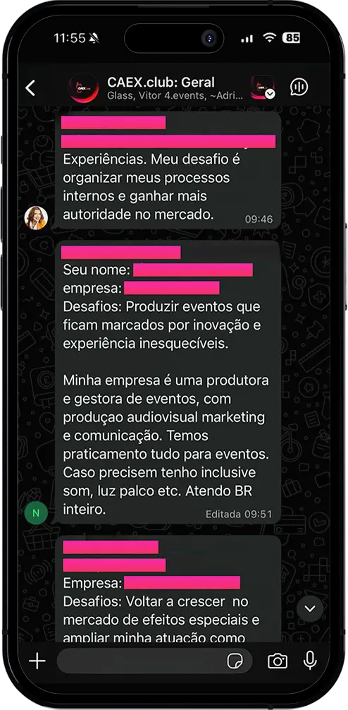 Print de networking e conexões entre produtores de eventos no grupo CAEX.club