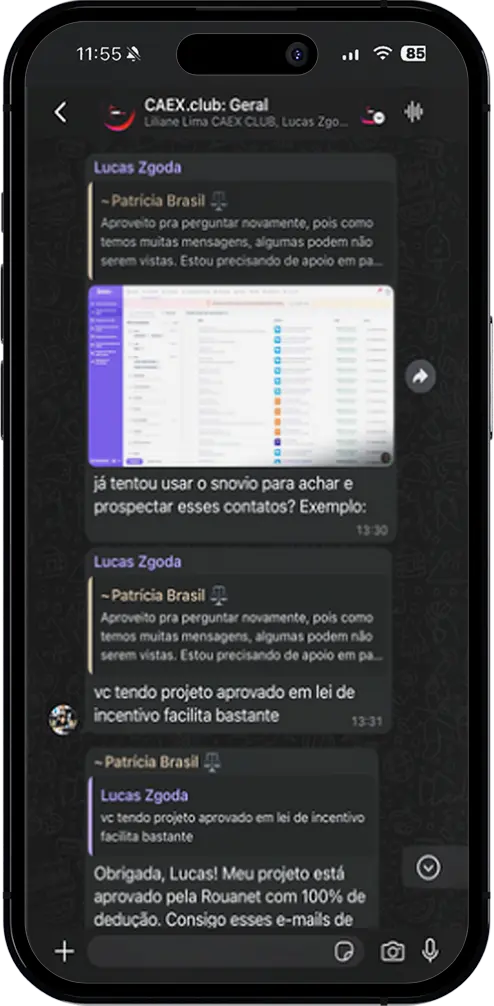 Print de novidades e atualizações do setor de eventos compartilhadas no grupo CAEX.club